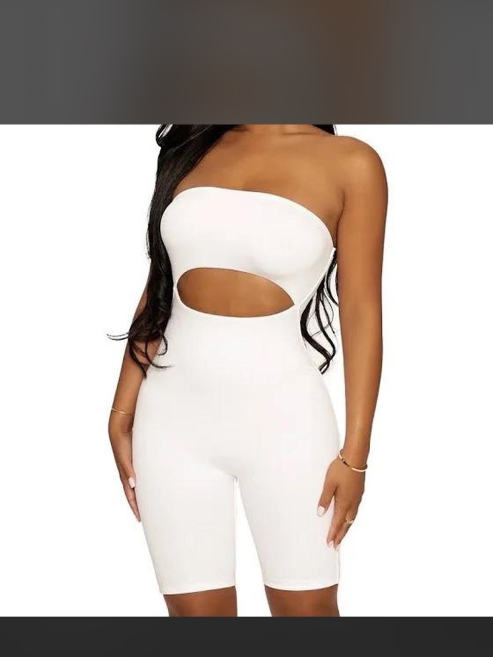 Naked Wardrobe Strapless White Cutout Romper